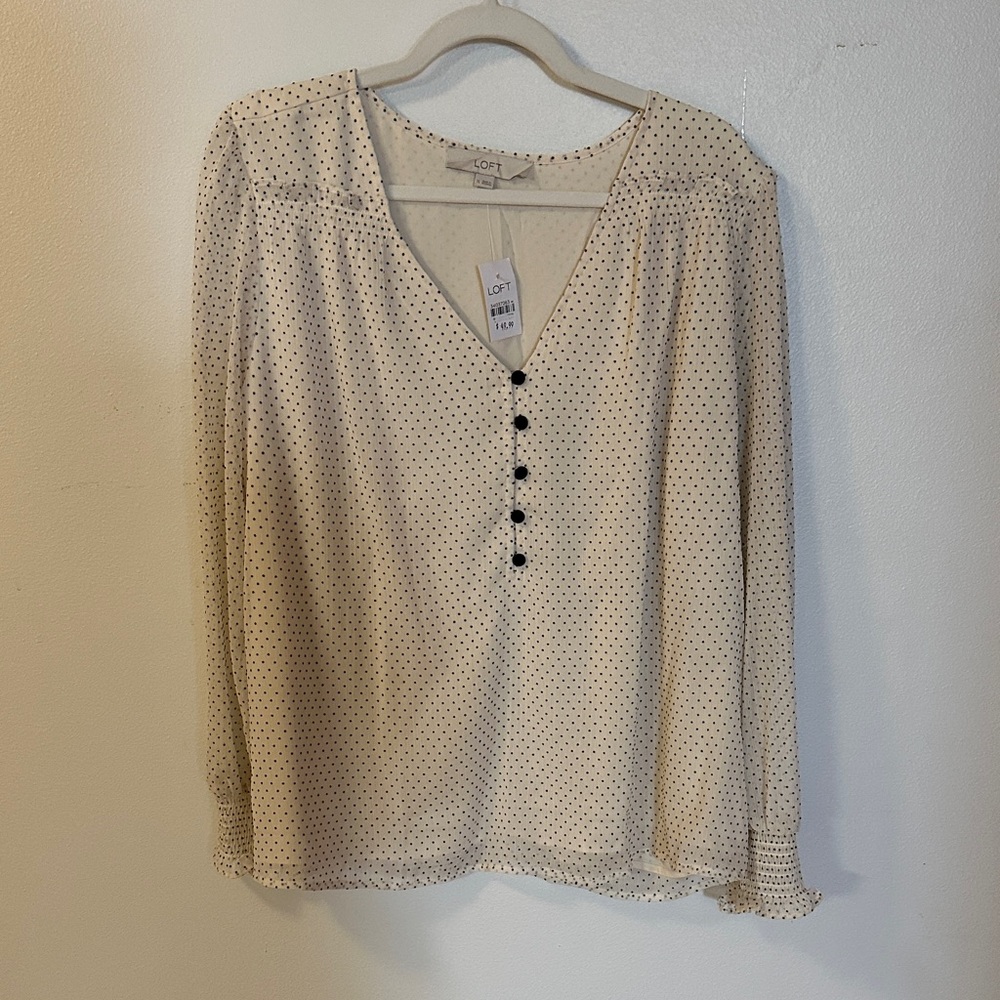 LOFT Cream Blouse with Black Dots